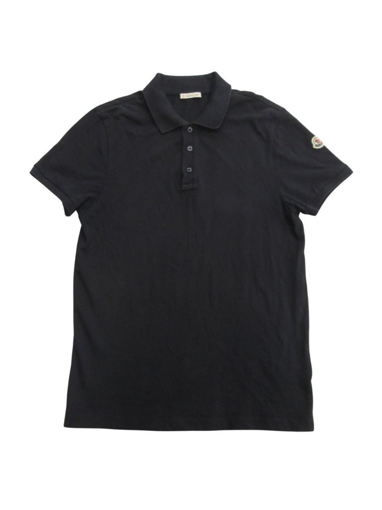Moncler Maglia Polo Manica Corta Shirt Top Pique Logo Patch S Navy